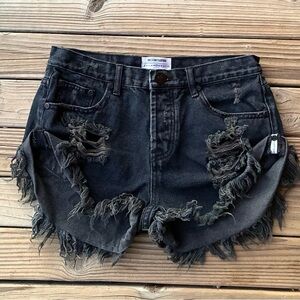 One X Oneteaspoon Bandits Black 27 Relaxed Fit Long Rise Twisted Cuff Hem Shorts